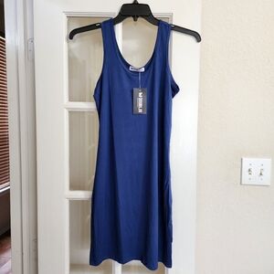 Doublju NWT Blue Sleeveless Scoop Neck Knee-Length Tank Slip Dress Size XL